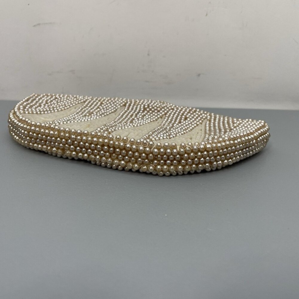 Vintage Beaded Clutch Evening Purse Makeup Bag Zip Top Faux String Pearls Small - Picture 6 of 12